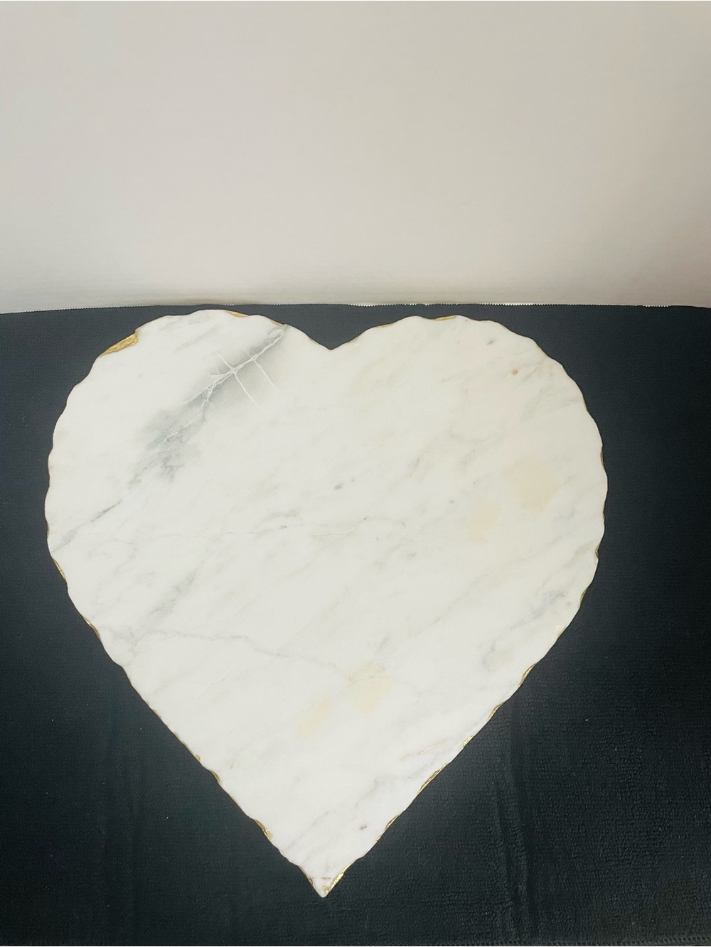 Heart-Shaped SOLID Marble Serving Board with Gold Edge